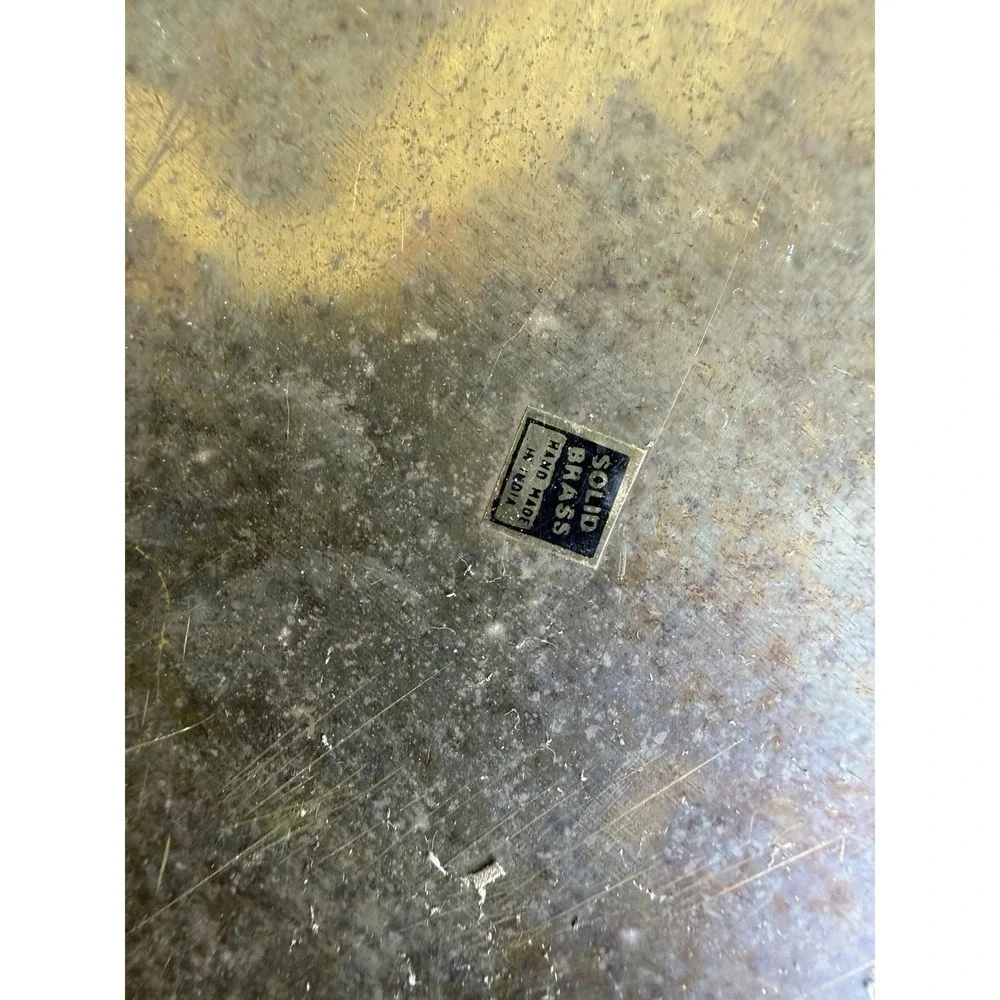 VTG Metal Waste Basket Trash Can Heavy Emboss Brass Shell Pattern Coastal Patina